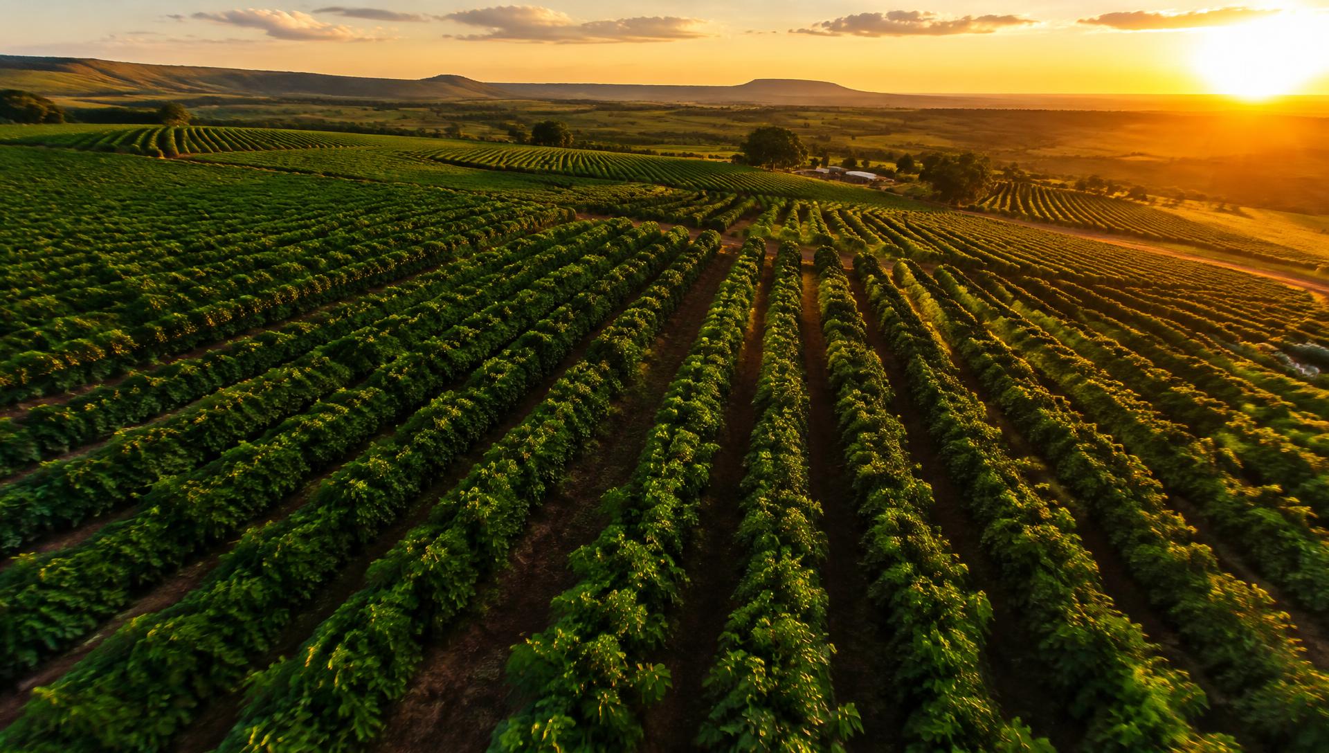 Plantação ao pôr do sol